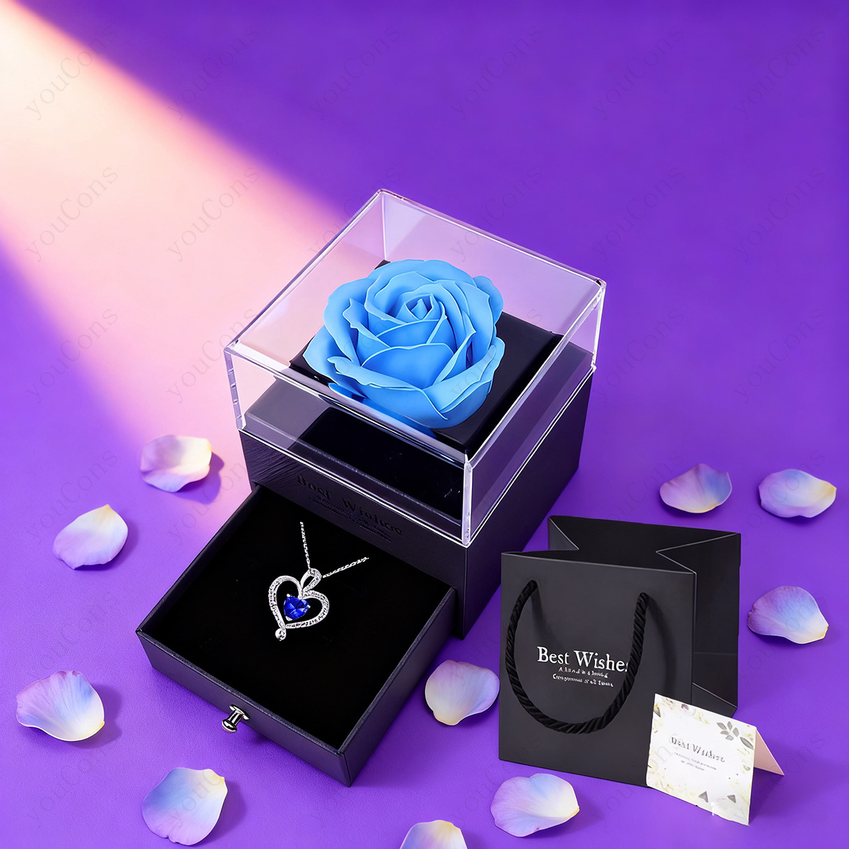 Women's Luxury Dark Blue Synthetic Zirconia Heart Pendant Necklace with Gift Box